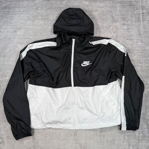 Nike Tech Jacket Womens Large Black White Colorblock Hooded Full Zip AJ2982-010